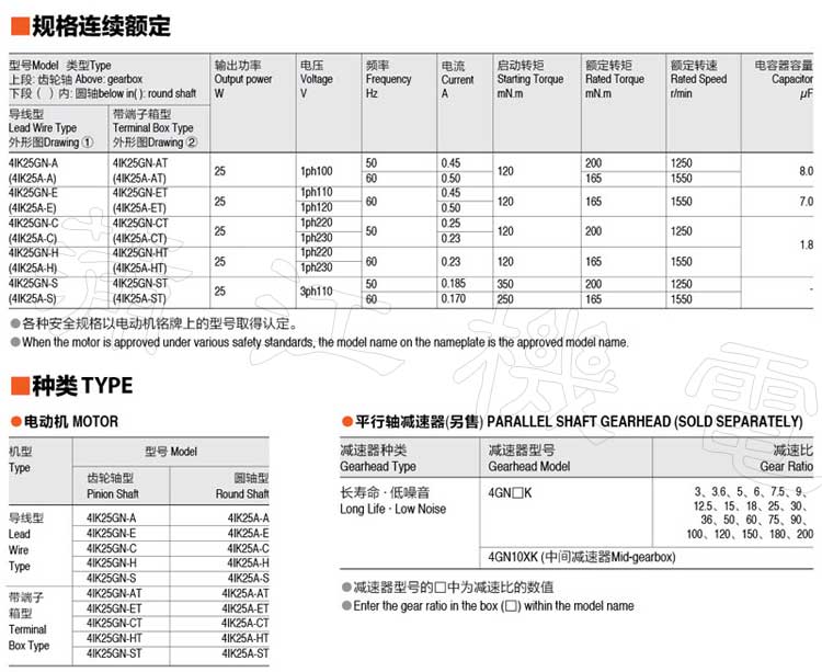 25W感应电机型号