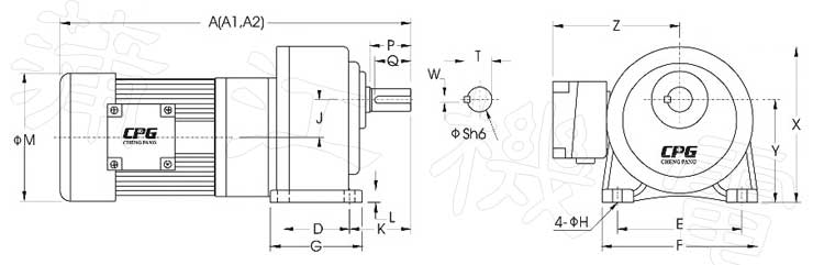 cpg高速比型减速电机的cad尺寸图