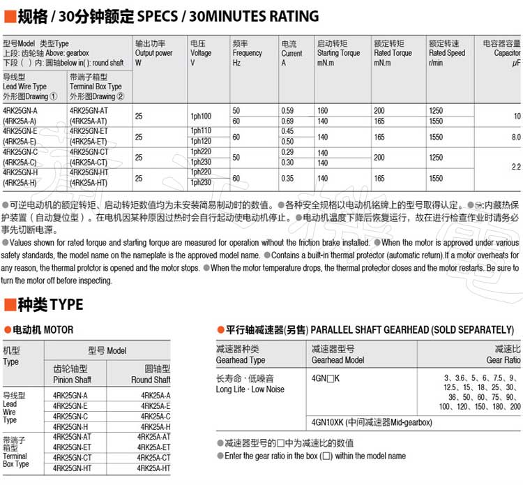 25W可逆电机的额定转速和型号